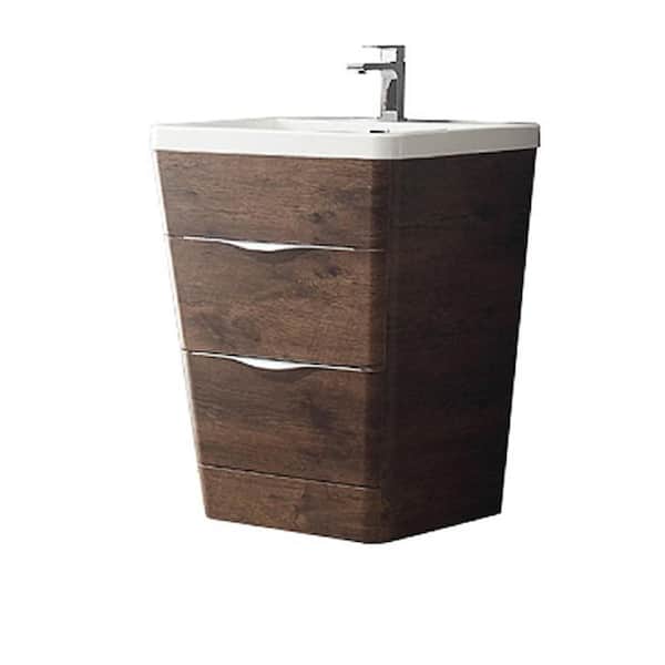 Fresca Milano 26 in. Vanity in Rosewood with Acrylic Vanity Top in White