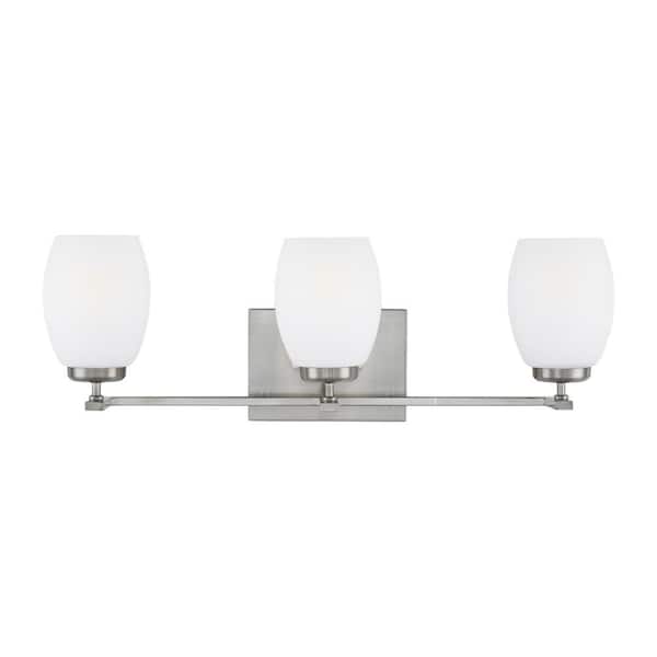 Generation Lighting Catlin 24 in. 3-Light Brushed Nickel Vanity Light with Etched White Inside Glass Shades