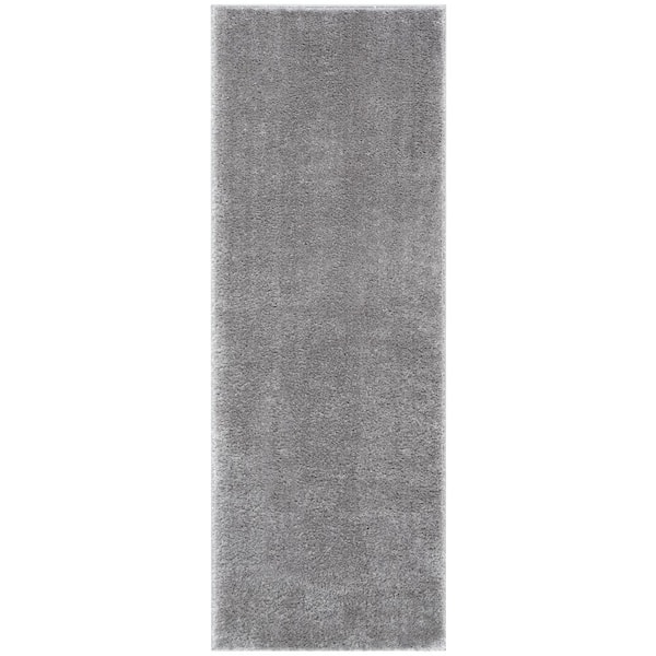Well Woven Rainbow Chroma Glam Solid Light Grey 2 ft. 7 in. x 7 ft. 3 in. Multi-Textured Shimmer Shag Area Rug