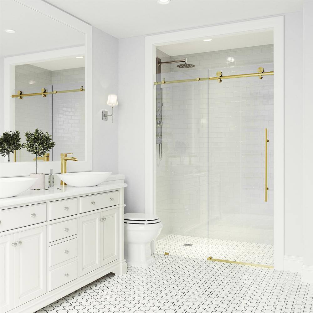 Elan E-Class 48-52" Matte Brushed Gold Frameless Sliding Shower Door with Clear Glass