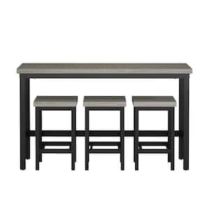 Gray Counter Height Extra Long Dining Table Set with 3-Stools Pub Kitchen Set Side Table with Footrest