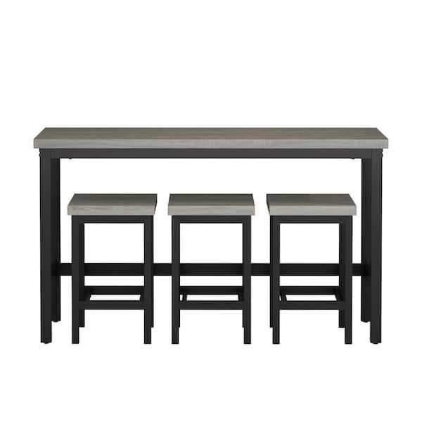 ATHMILE Gray Counter Height Extra Long Dining Table Set with 3-Stools Pub Kitchen Set Side Table with Footrest
