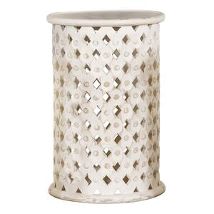Krish White Washed 16 in. Wood Round Accent Table