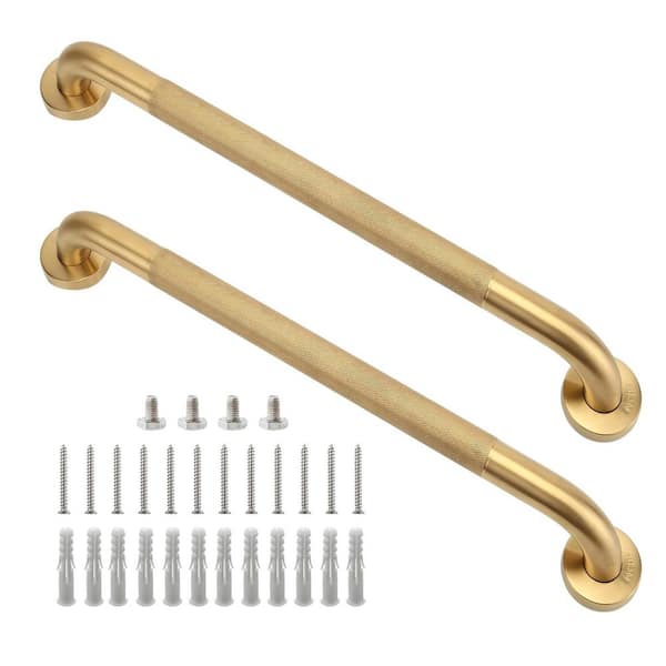 24 in. Shower Grab Bar in Gold, 304 Stainless Steel Anti-Slip Bathroom Grab Bar, Handicap Shower Grab Bar (2-Pack)