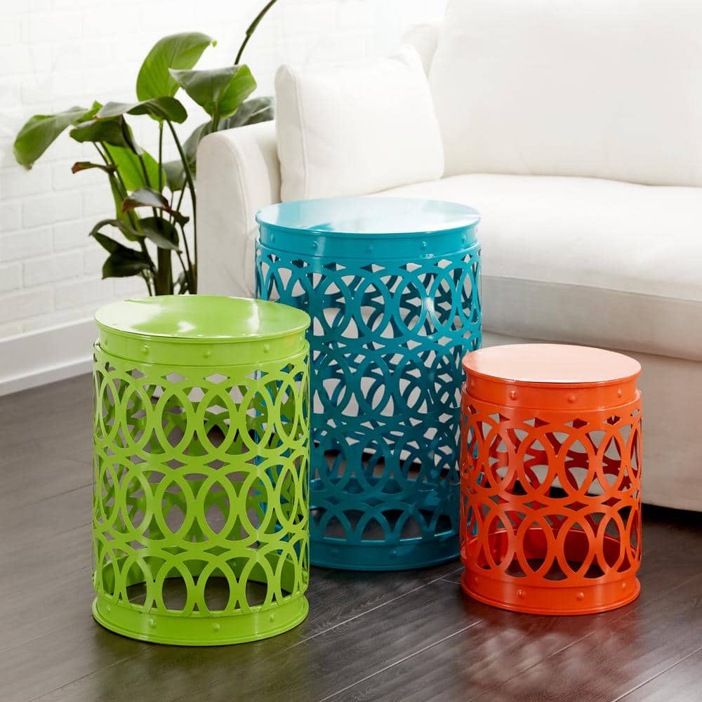 Set of 3 Multicolor Metal Drum Accent Tables