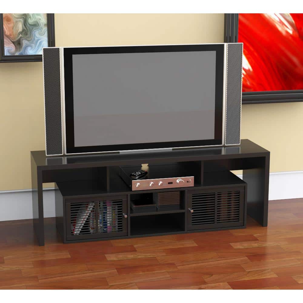 Lexington 60" Modern Retro Black TV Stand with Spindle Cabinet Doors