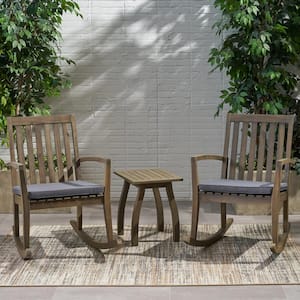 Montrose Grey 3-Piece Wood Patio Conversation Seating Set with Dark Grey Cushions