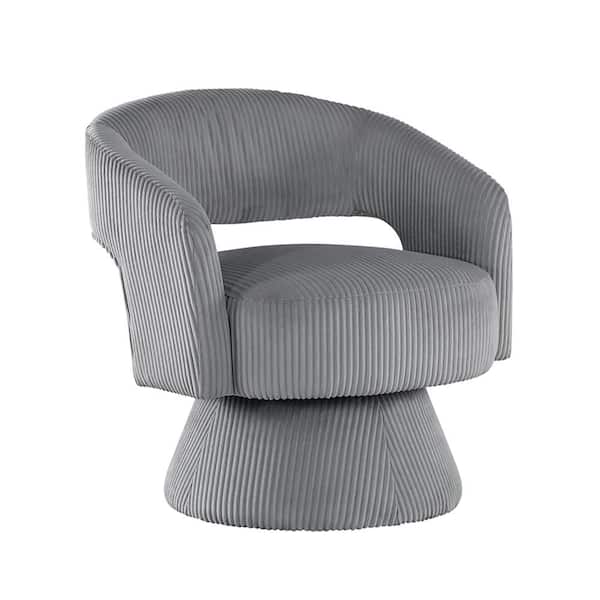 Minnis Dark Gray Corduroy Fabric Swivel Arm Chair