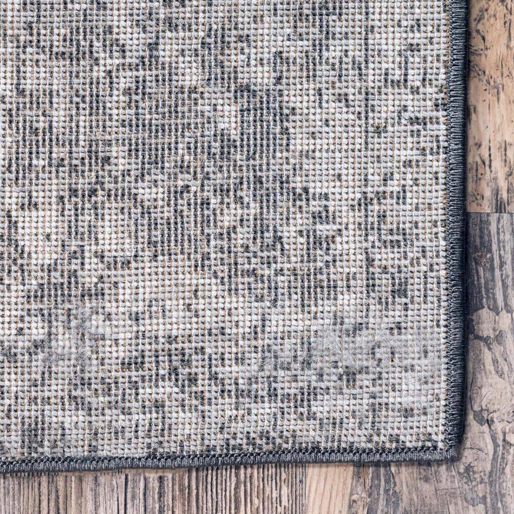 Dark Gray Floral Motif Low Pile Area Rug