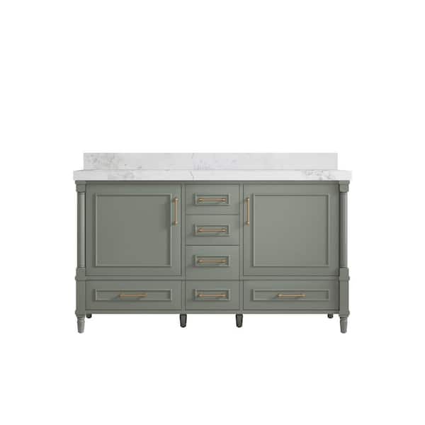 Willow Collections Hudson 60 in. W x 22 in. D x 36 in. H Double Sink Bath Vanity in Evergreen with 2 in. Calacatta Nuvo Quartz Top
