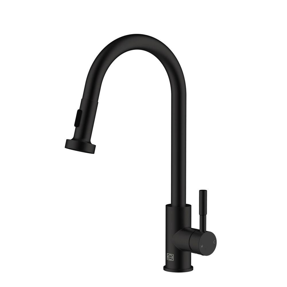 Timeless Home Matte Black 16 in. Single Handle Pull Down Sprayer Kitchen Fa