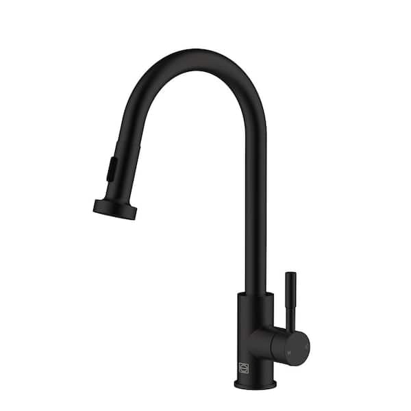 Unbranded Timeless Home Matte Black 16 in. Single Handle Pull Down Sprayer Kitchen Faucet with 360 Degree Spout Swivel