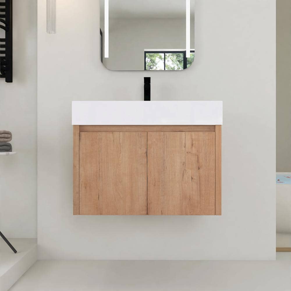 30 in. Floating Single Imitative Oak Bath Vanity with White Resin Top Unassembled price history on PriceWatchPro