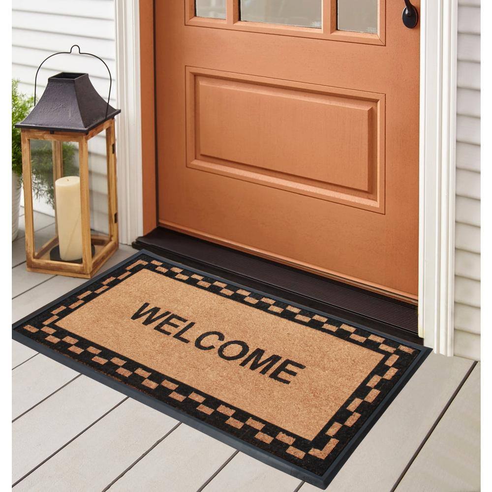 Heavy Duty Black and Beige Coir Rubber Outdoor Welcome Doormat