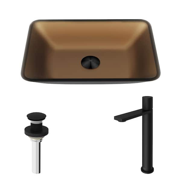 Amber Sottile Matte Shell Rectangular Bathroom Vessel Sink with Gotham Faucet and Pop-Up Drain in Matte Black