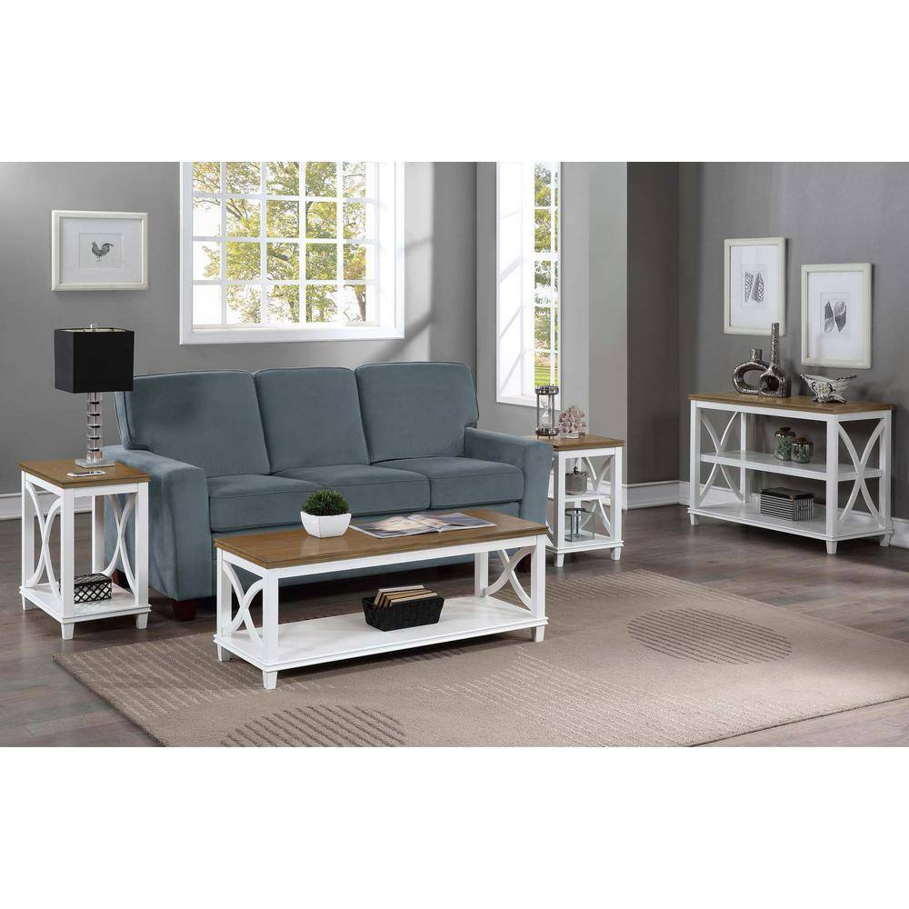 Florence Driftwood and White Wood End Table with Shelves