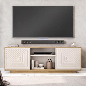 Oak TV Stand Fits TVs up to 70 in. with 2 Patterned Storage Cabinets