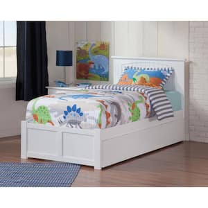 Nantucket Twin Platform Bed with Flat Panel Foot Board and Twin Size Urban Trundle Bed in White