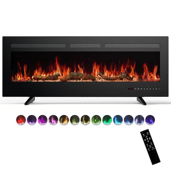 50 in. Wall Mount Electric Fireplace in Black, Sleep Mode,12H Timer, Remote, 750W/1500W,Adjustable Flame Color and Speed