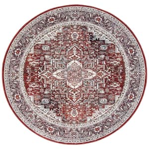 Herat Red/Ivory 7 ft. x 7 ft. Floral Medallion Round Area Rug