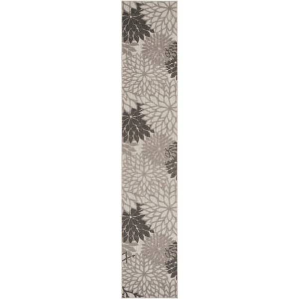 Aloha Gray 2 ft. x 10 ft. Kitchen Runner Floral Modern Indoor/Outdoor Patio Area Rug