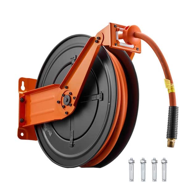 Retractable Air Hose Reel, 1/2 in. x 50 ft. Rubber Air Hose Max 300PSI, Auto Rewind Air-Compressor Hoses Reel