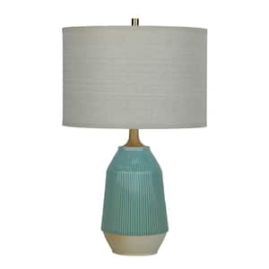 25 in. Blue Indoor Ribbed Jug Table Lamp with Decorator Shade