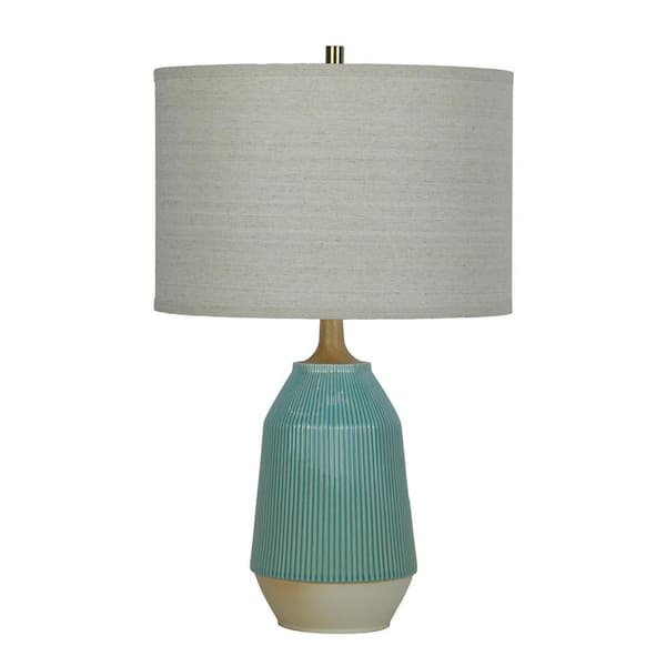 Fangio Lighting 25 in. Blue Indoor Ribbed Jug Table Lamp with Decorator Shade