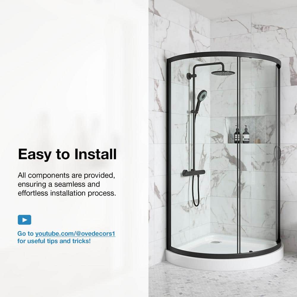 Breeze 35" Black Curved Corner Shower Kit with Clear Glass