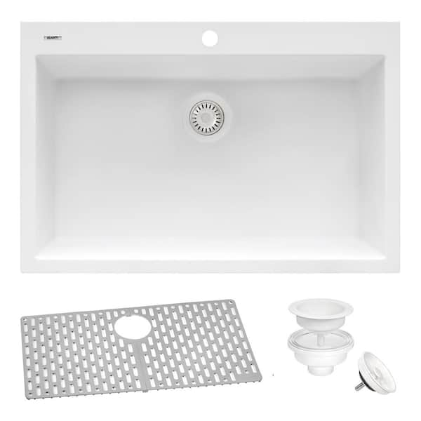 Ruvati epiGranite 30 in. Drop-in Topmount SIngle Bowl Kitchen Sink in Arctic White Granite Composite