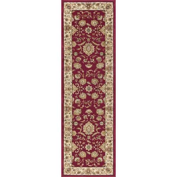 Tayse Rugs Sensation Border Red 2 ft. x 10 ft. Indoor Runner Rug