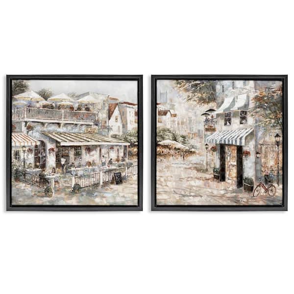 Stupell Industries Town Bistros Architecture by Ruane Manning 2-Pieces Black Floater Frame Architecture Graphic Art Print 18 in. x 18 in.