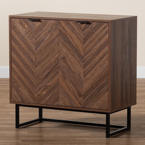 TMS Pacific Wood Sliding Door Storage Cabinet Unit, Walnut