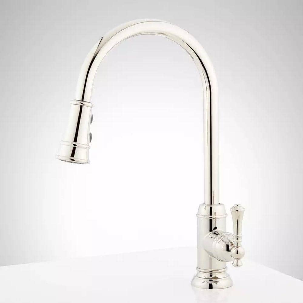 Polished Brass Single-Hole Kitchen Faucet with Pull-out Spray