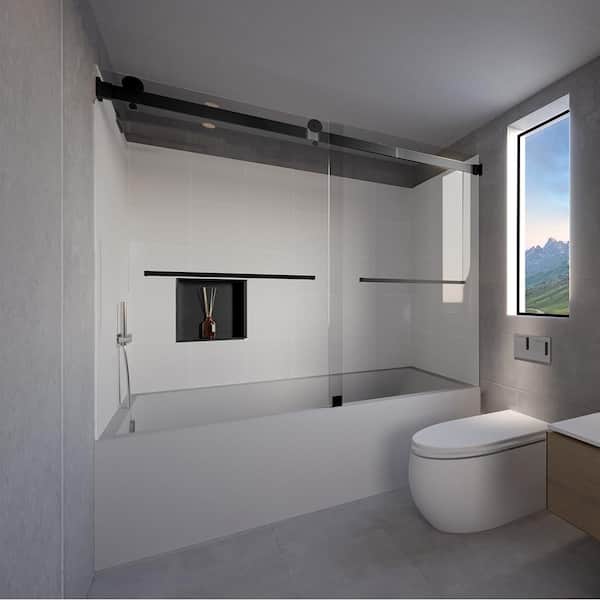 NuVo Dove Grey-Tetherow 60 in. L x 36 in. W x 83 in. H Rectangular Tub/Shower Combo Unit in Matte Black Left Drain