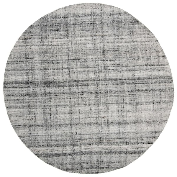 SAFAVIEH Abstract Gray/Black 6 ft. x 6 ft. Striped Round Area Rug ...