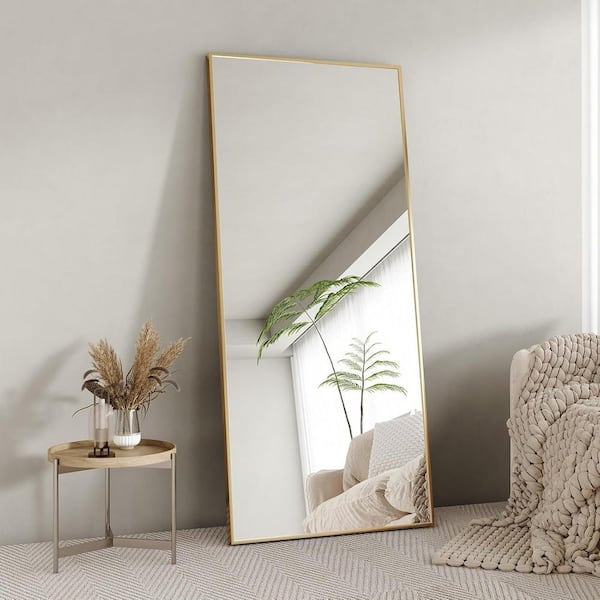 Unbranded Gold 22 in. W x 65 in. H Rectangle Full Length Mirror, Aluminum Alloy Frame Floor Mirror, Free-Standing Hanging Leaning
