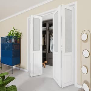 60 in x 80 in (Double 30" Doors)White, MDF, Half Tempered Glass Panel Bi-Fold Interior Door with Hardware Kits