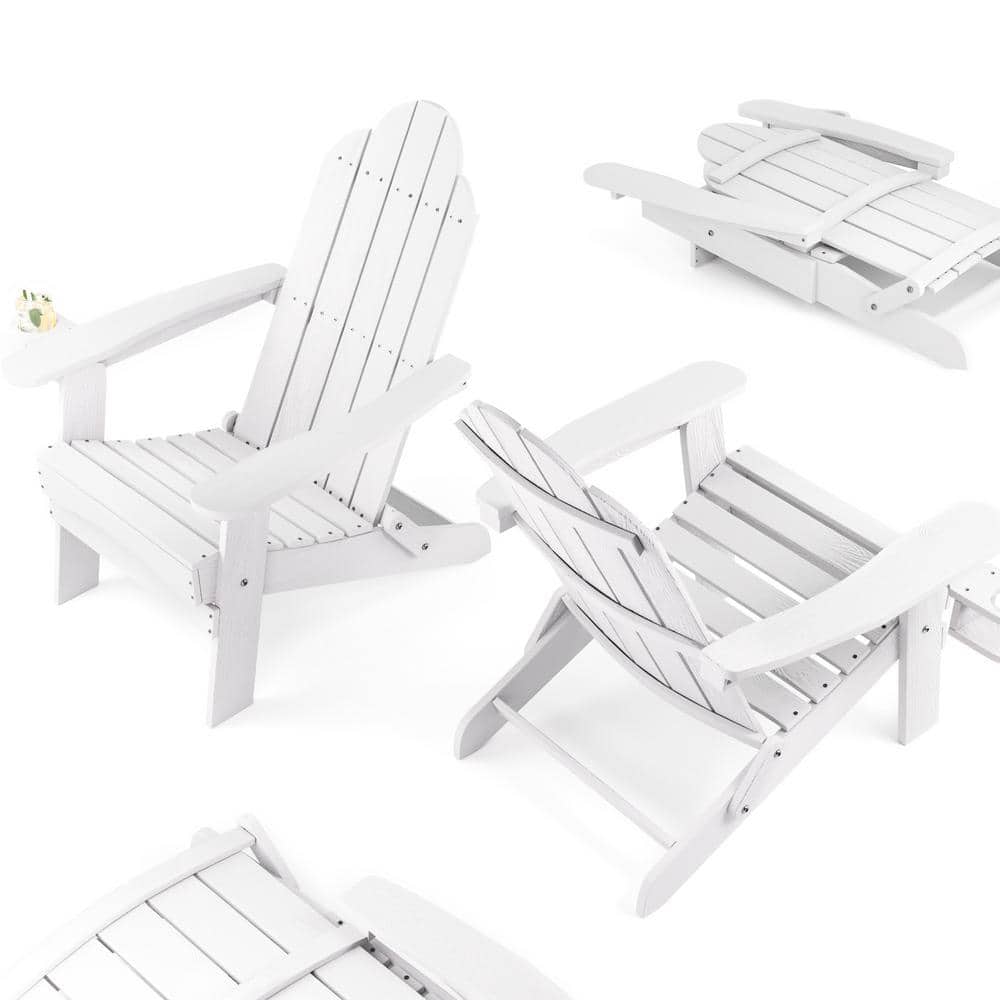 White Foldable Plastic Outdoor Patio Adirondack Chair with Cup Holder for Garden/Backyard/Firepit/Pool/Beach (Set of 4) price history on PriceWatchPro