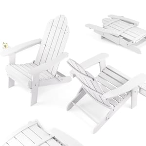 White Foldable Plastic Outdoor Patio Adirondack Chair with Cup Holder for Garden/Backyard/Firepit/Pool/Beach (Set of 4)