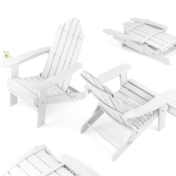 LUE BONA White Foldable Plastic Outdoor Patio Adirondack Chair with Cup Holder for Garden/Backyard/Firepit/Pool/Beach (Set of 4)