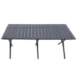 23.62 in. W Portable Medium Black Metal Rectangle Steel Picnic Folding Table with Carry Bag, 4-Person to 6-Person Table