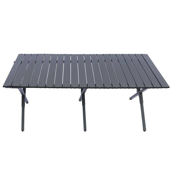 Siavonce 23.62 in. W Portable Medium Black Metal Rectangle Steel Picnic Folding Table with Carry Bag, 4-Person to 6-Person Table