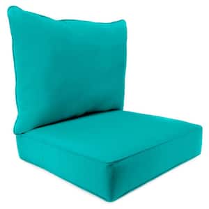 Sunbrella 24" x 24" Canvas Aruba Aqua Solid Rectangular Boxed Edge Outdoor Deep Seating Chair Seat and Back Cushion Set