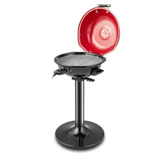 Portable 1600-Watt BBQ Electric Grill in Red withTemperature Control and Grease Collector