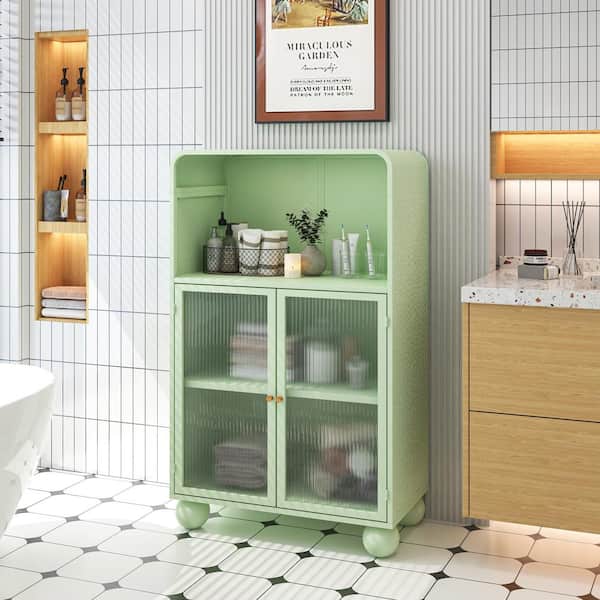 45.28" H Storage Cabinet, Freestanding Display Storage Cabinet with Glass Door and Shelves for Bathroom,Kitchen in Green