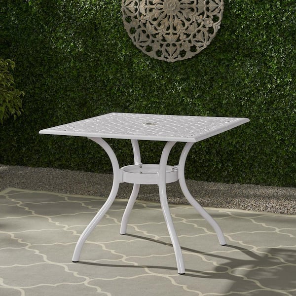 Noble House Phoenix White Square Aluminum Outdoor Patio Dining Table