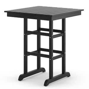 31.3 in. x 31.3 in. x 38 in. Black Plastic Square Outdoor Dining Bistro Table, Outdoor Bar Table