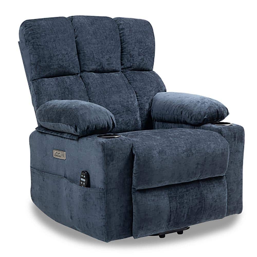 35.5 in. W Chenille Power Lift Recliner Chair in Blue with Vibration Massag
