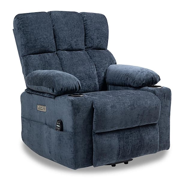 Boyel Living 35.5 in. W Chenille Power Lift Recliner Chair in Blue with Vibration Massage and Lumbar Heating